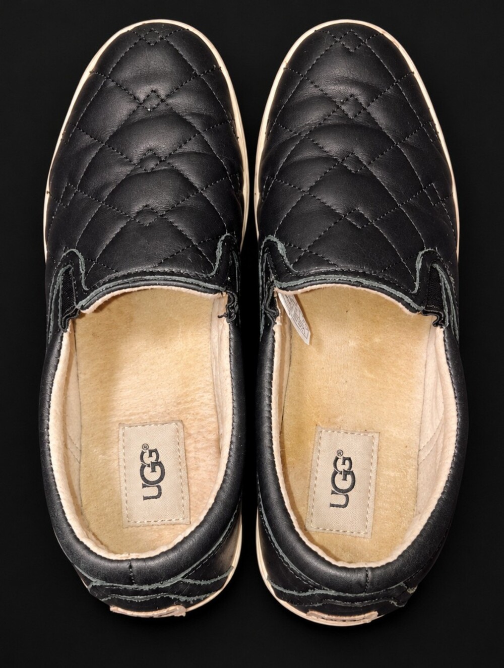 UGG Black Quilted Leather Slip-On Sneakers Shearling Lined Women’s 7.5